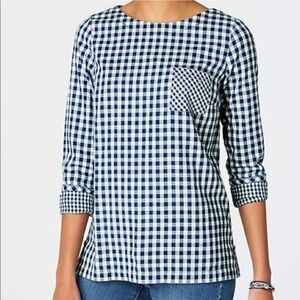 J. Jill indigo gingham button back long sleeve top SZ‎ LG